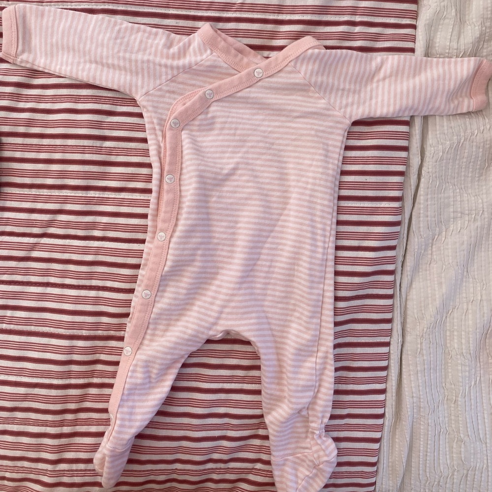 NB BURTS BEES BABY PIBK STRIPE FOOTIE